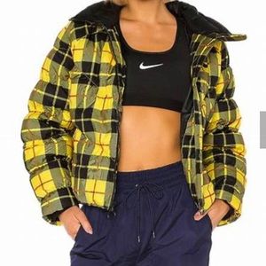 Yellow plaid puffer jacket